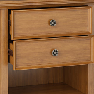 Sunvega Light Golden Brown Solid Wood Bedside Table with Two Spacious Drawers