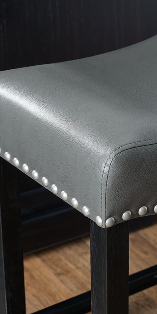 Sunvega Dark Gray Vegan Leather Counter Stool Set of 2 with Memory Foam Seat