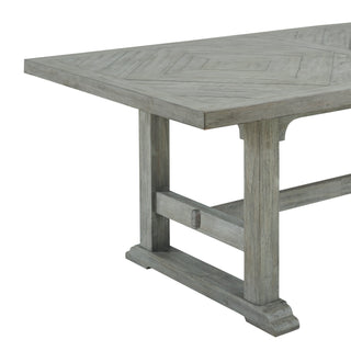 Sunvega Gray Dining Table with Diamond Inlay and Double Trestle Base for Six
