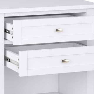 Sunvega White Transitional Nightstand with Two Drawers and Open Shelf 24 Inch Wide