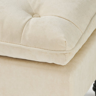 Sunvega Tufted Fabric Ottoman Footstool with Plush Pillow Top and Turned Legs