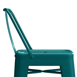 Sunvega Teal Blue Metal Counter Height Stool Set of 4 with Curved Back and Foot Rest