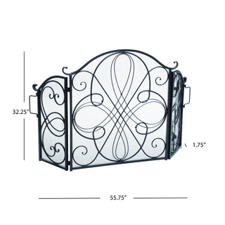 Sunvega Ornate Iron Fireplace Screen with Three-Panel Foldable Design