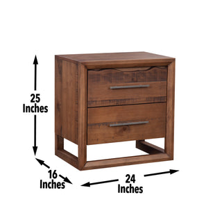 Sunvega Hand-Stained Mocha Pine Wood 2-Drawer Nightstand with Antique Silver Hardware