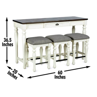 Sunvega 4 Piece Bar Set with Sofa Bar and 3 Counter Stools in Two-Tone Ivory Mocha
