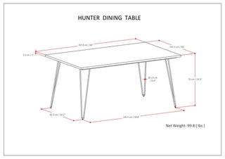 Sunvega Handcrafted Mango Wood Dining Table with Hairpin Legs in Natural
