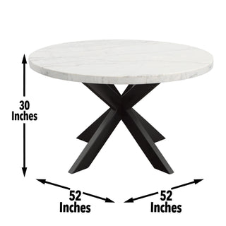 Sunvega White Marble Veneer Top Round Dining Table with Ebony Wood Frame
