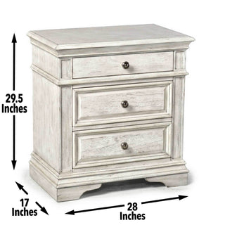 Sunvega Nightstand With USB Charging In Cathedral White Vintage Finish