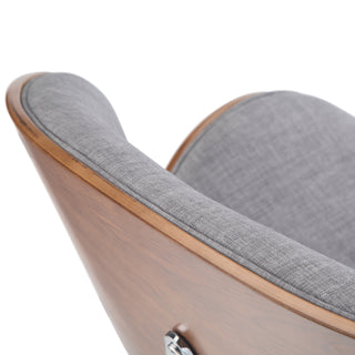 Sunvega Bentwood Adjustable Swivel Bar Stool with Grey Linen Fabric and Walnut Veneer