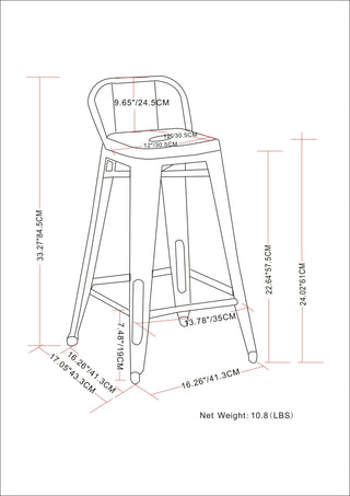 Sunvega Industrial Metal Counter Height Stool Set of 2 with Curved Back and Foot Rest