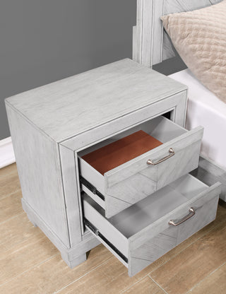 Sunvega Montana Pearl Silver Nightstand with Hand-Stained Gray Finish and Felt Lined Drawers