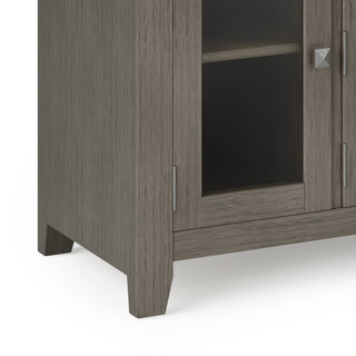 Sunvega Farmhouse Grey Solid Wood TV Media Stand with Glass Doors and Drawers