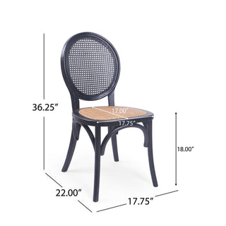 Sunvega Vintage Elm Wood Caning Dining Chairs with Rounded Backrest Set of 2