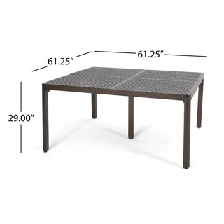 Sunvega Outdoor Modern Aluminum Dining Table with Woven Accents in Gloss Black