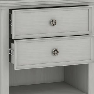 Sunvega Fog Grey Solid Wood Bedside Table with Two Spacious Drawers