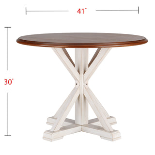 Sunvega Farmhouse Trestle Inspired Pedestal Dining Table with Two Tone Color