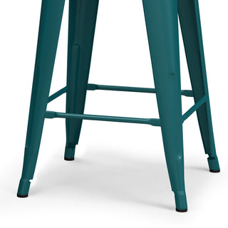 Sunvega Teal Blue Metal Counter Height Stool Set of 4 with Curved Back and Foot Rest
