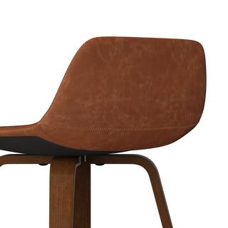 Sunvega Mid Century Modern Bentwood Stool with Vegan Faux Leather Seat and Back