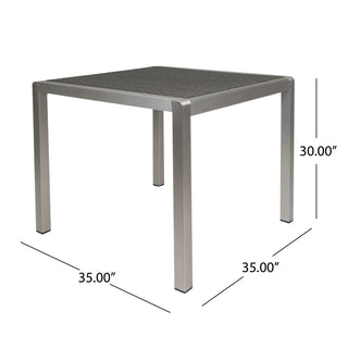 Sunvega Silver Gray Anodized Aluminum Faux Wood Square Patio Dining Table