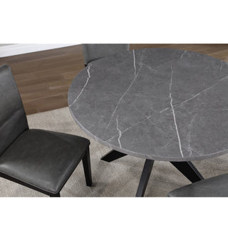 Sunvega Round Faux-Marble Dining Table with Solid Wood Legs and Adjustable Levelers