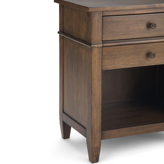 Sunvega Handcrafted Solid Wood Bedside Table with Drawers in Natural Aged Brown