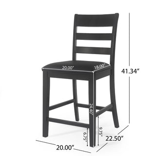 Sunvega Farmhouse Upholstered Rubberwood Counter Stools with Ladder Back Set of 2