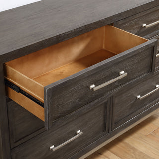Sunvega Mindi Wood 5-Drawer Chest with Champagne Metal Base and Frame Molding