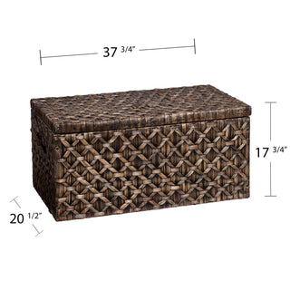 Sunvega Blackwashed Water Hyacinth Storage Trunk with Intricate Diamond Weave Pattern