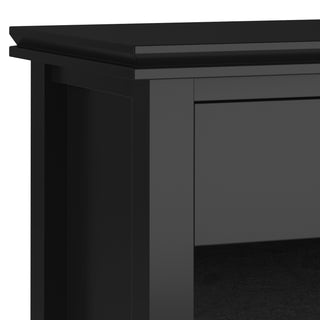 Sunvega Black Transitional Wood Bedside Table with Drawer and Storage Shelf
