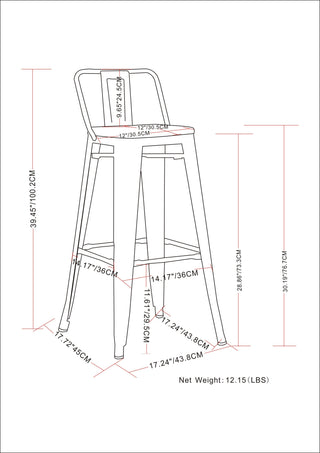 Sunvega Industrial Metal Bar Stool Set of 2 with Curved Back and Foot Rest