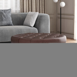 Sunvega Round Ottoman with Faux Leather Upholstery and Open Shelf for Living Room