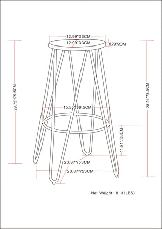 Sunvega Industrial Metal Bar Stool with Natural Wood Seat and Hairpin Legs