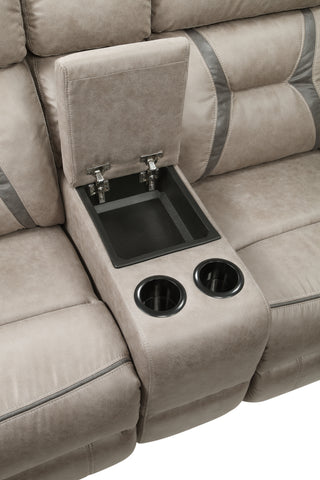 Sunvega Manual Reclining Glider Console with Lift-Top Storage and Leatherette Cover Grey