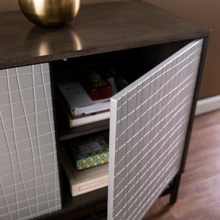 Sunvega Modern Low Profile Storage Cabinet with Six Textured Door Shelves