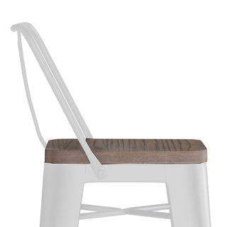 Sunvega White Metal and Wood Bar Stools with Curved Back and Footrest Set of 2