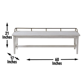 Sunvega Vanilla Finish Dining Bench with Oil-Rubbed Brass Galley Rail