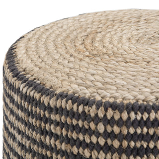 Sunvega Handcrafted Natural and Black Braided Jute Round Pouf with Polystyrene Filling