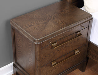 Sunvega Brown Walnut Nightstand with Two Drawers and Pull-Out Shelf