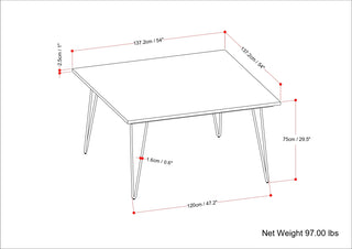 Sunvega 54-inch Square Dining Table in Natural with Solid Mango Wood Top and Hairpin Legs