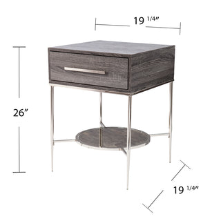 Sunvega Square Nightstand with Storage Drawer and Faux Marble Display Shelf