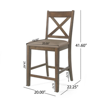 Sunvega Farmhouse Style X-Back Rubberwood Counter Stools Set of 2