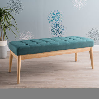 Sunvega Mid Century Modern Tufted Bench with Solid Birch Legs and Natural Finish