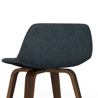 Sunvega Distressed Blue Vegan Faux Leather Upholstered Bentwood Bar Stools Set of 2
