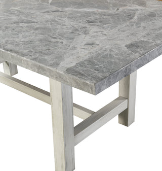 Sunvega Gray Marble Top Dining Table with White Finish and Cross Stretchers