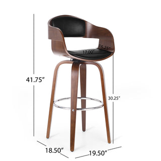Sunvega Mid-Century Modern Swivel Barstool with Faux Leather Upholstery and Walnut Frame