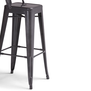 Sunvega Industrial Metal Bar Stool Set of 2 with Curved Back and Foot Rest