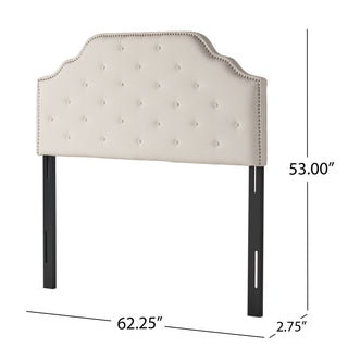 Sunvega Queen Size Upholstered Headboard with Tufted Design and Nailhead Trim
