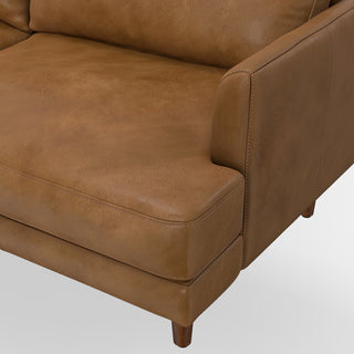 Sunvega Mid-Century Modern 90-inch Genuine Leather Sofa with Feather Cushions