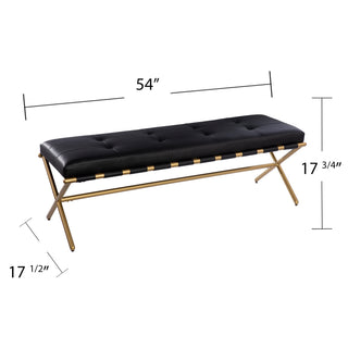 Sunvega Faux Leather Bench with Tufted Upholstery and Gold Metal Frame