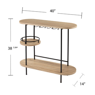 Sunvega Natural and Black Finish Bar Table with Glassware Storage and Shelves